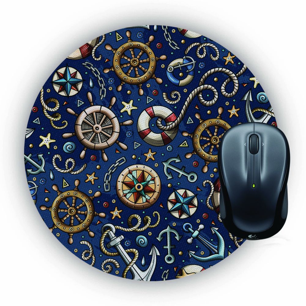 Nautical Blue Mouse Pad (Round) - corporate gift by YuBingo