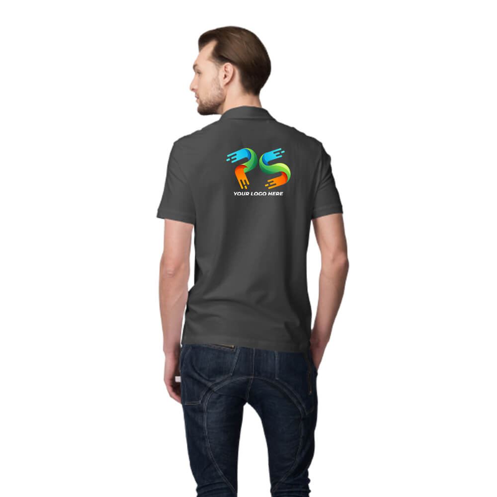 Charcoal Gray Customised Men's Polo Neck  T-Shirt - Back Print - corporate gift by YuBingo
