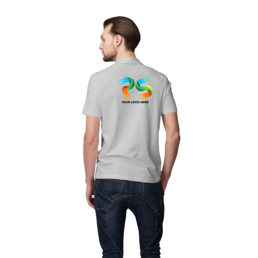 Grey Customised Men's Polo Neck  T-Shirt - Back Print - corporate gift by YuBingo