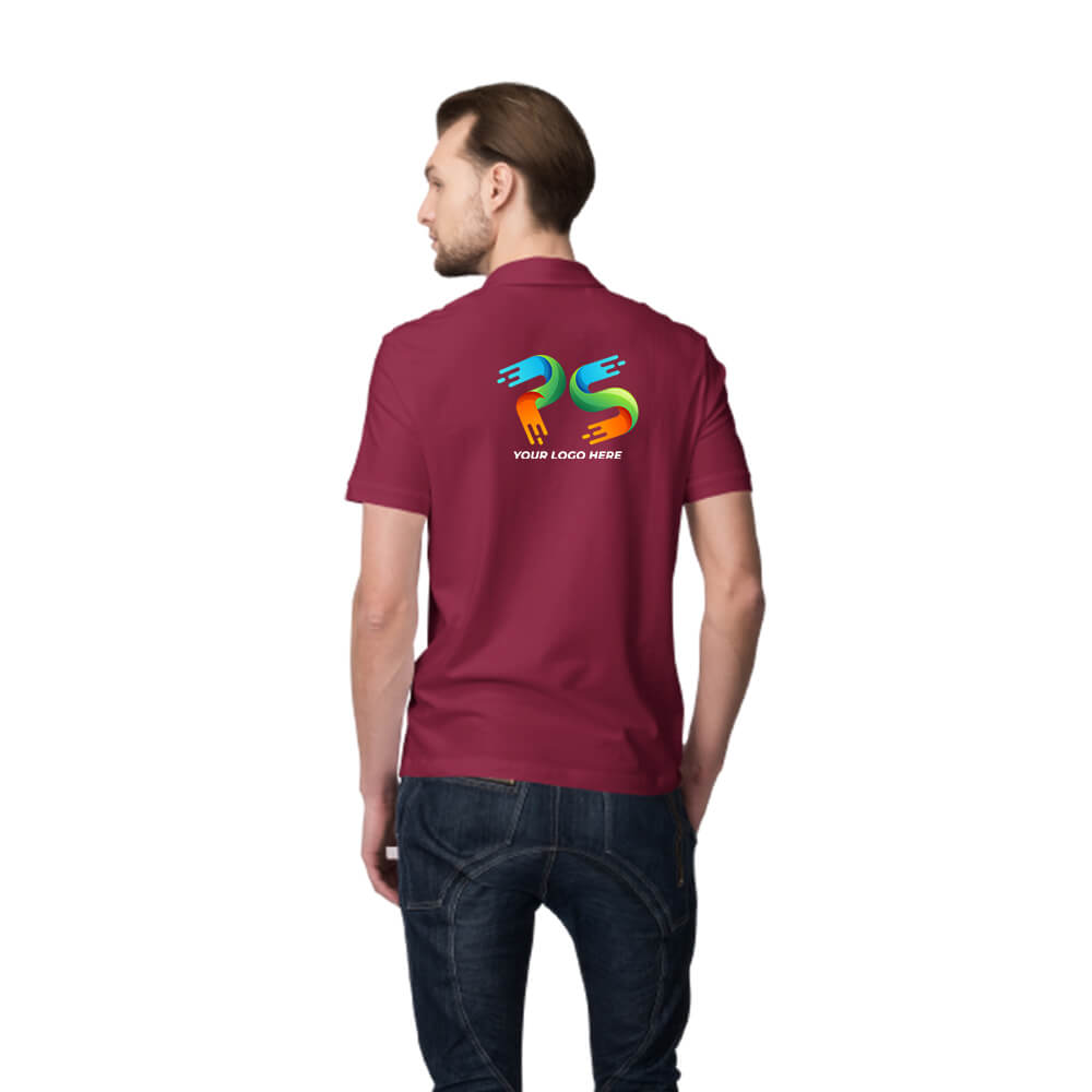 Maroon  Customised Men's Polo Neck  T-Shirt - Front and Back Print - corporate gift by YuBingo