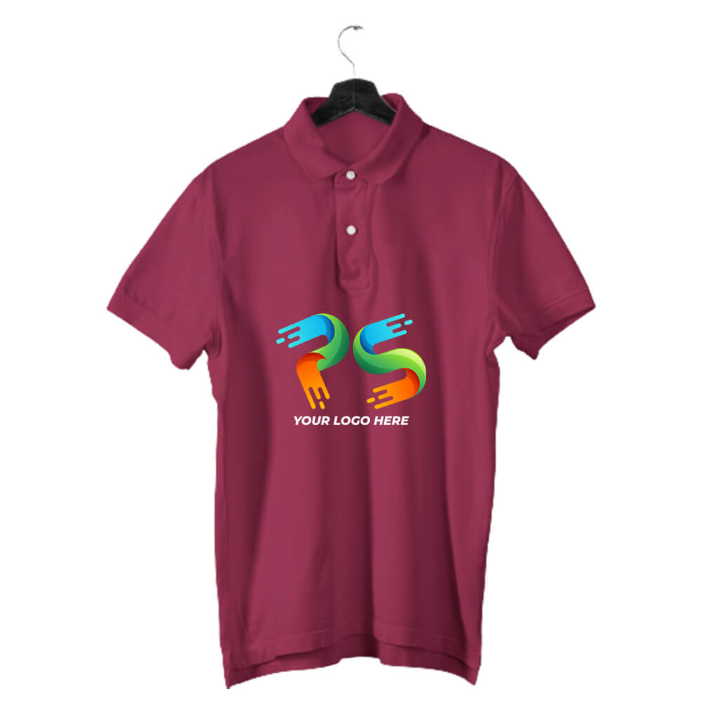 Maroon  Customised Men's Polo Neck  T-Shirt - Front and Back Print - corporate gift by YuBingo