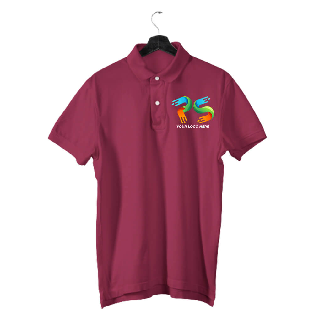 Maroon  Customised Men's Polo Neck  T-Shirt - Front  Print - corporate gift by YuBingo