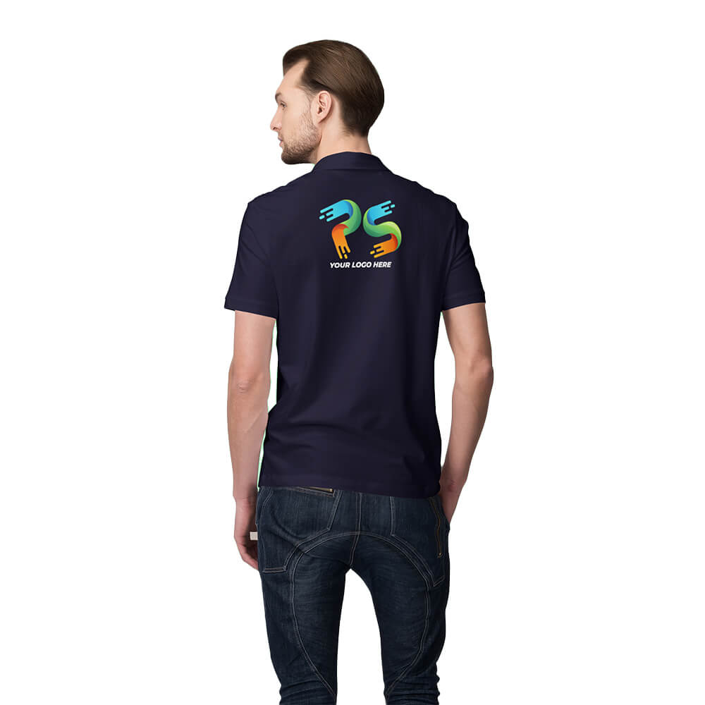 Navy Blue Customised Men's Polo Neck  T-Shirt - Back Print - corporate gift by YuBingo