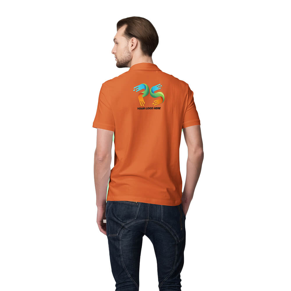 Orange Customised Men's Polo Neck  T-Shirt - Back Print - corporate gift by YuBingo