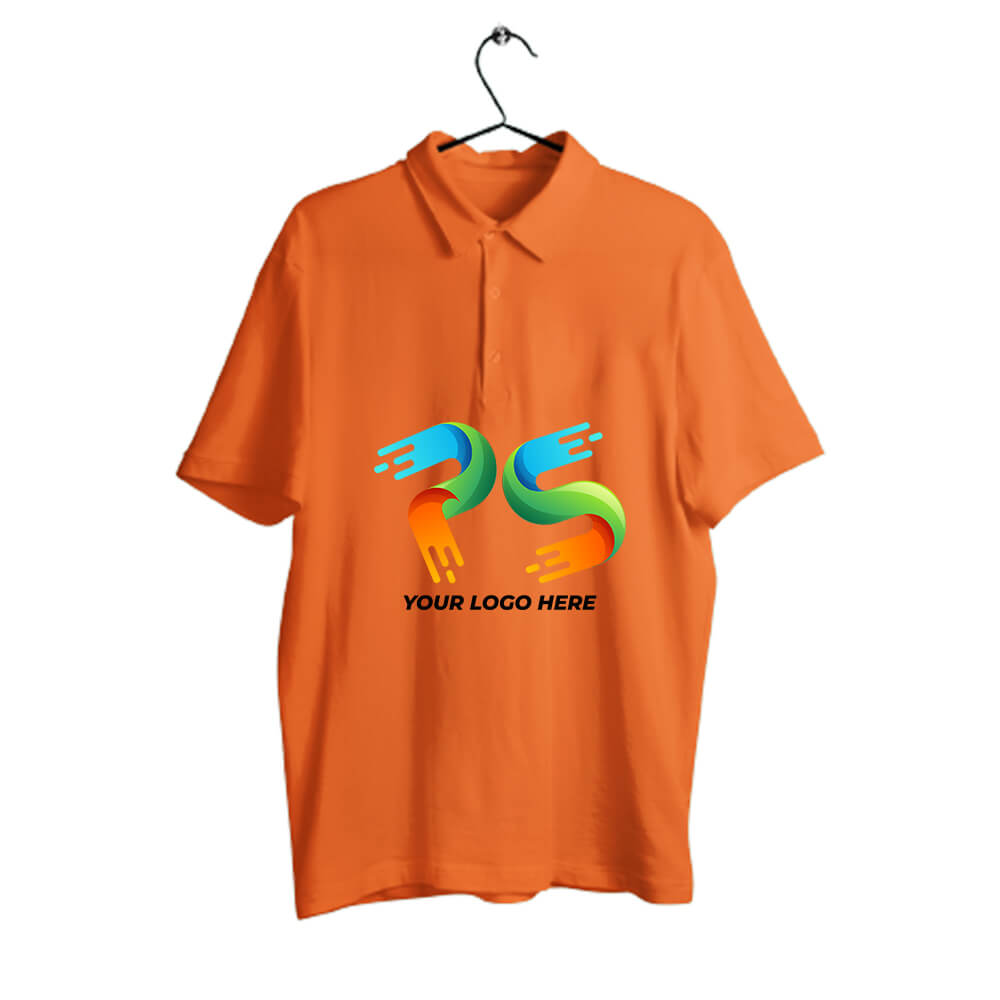 Orange Customised Men's Polo Neck  T-Shirt - Front  Print - corporate gift by YuBingo