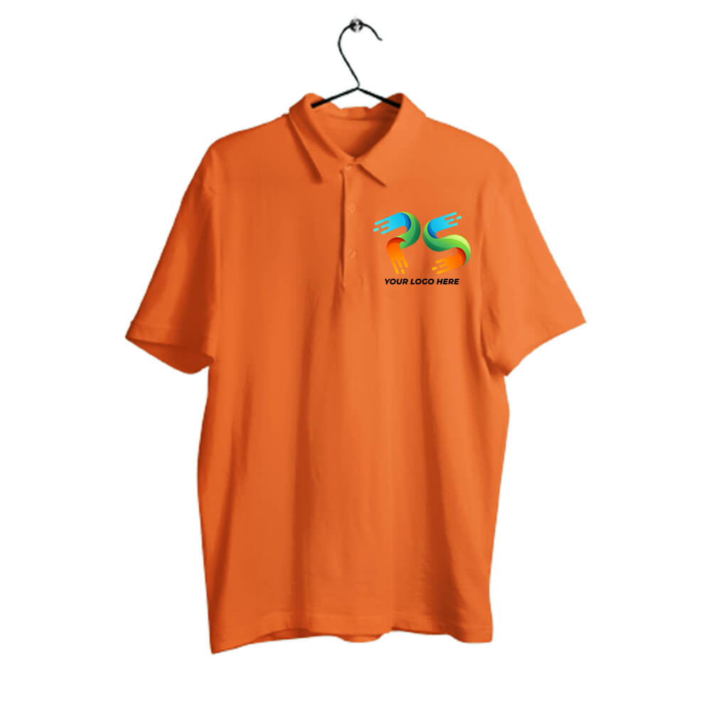Orange Customised Men's Polo Neck  T-Shirt - Front  Print - corporate gift by YuBingo