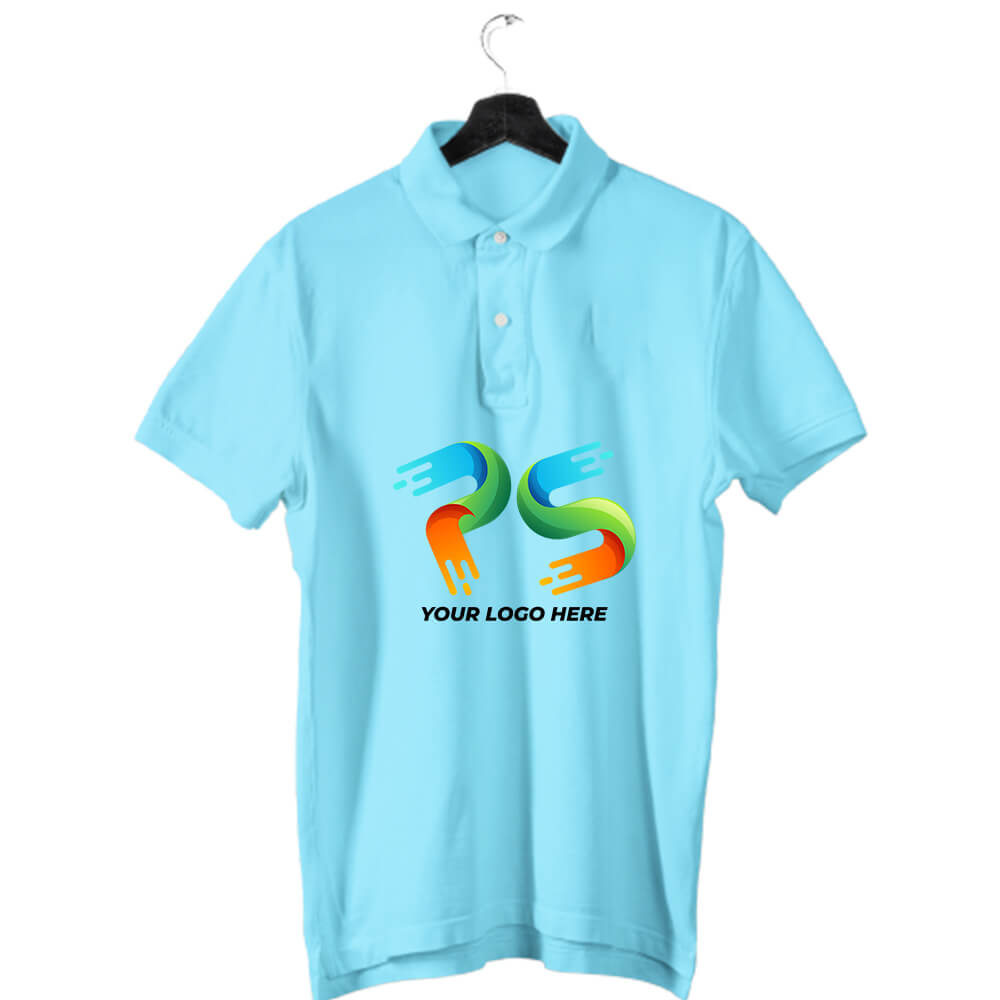 Sky Blue Customised Men's Polo Neck  T-Shirt - Front and Back Print - corporate gift by YuBingo