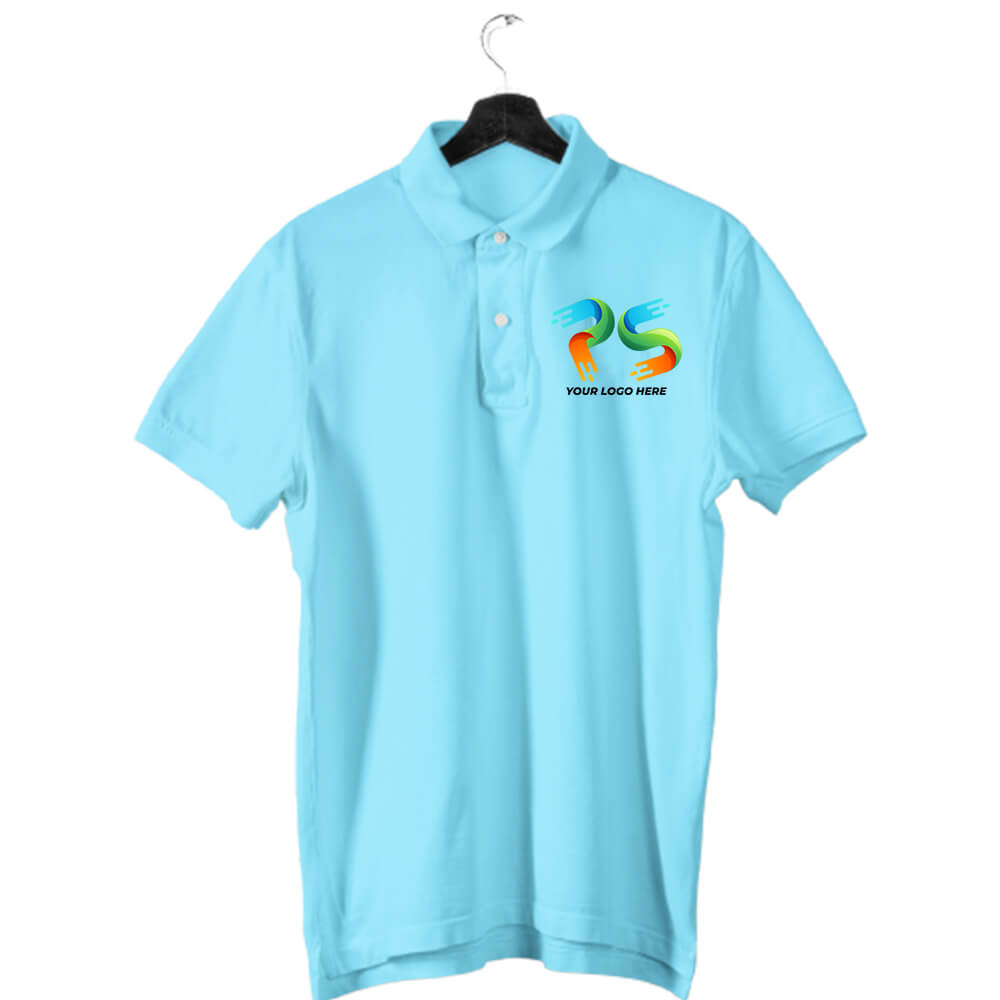 Sky Blue Customised Men's Polo Neck  T-Shirt - Front  Print - corporate gift by YuBingo