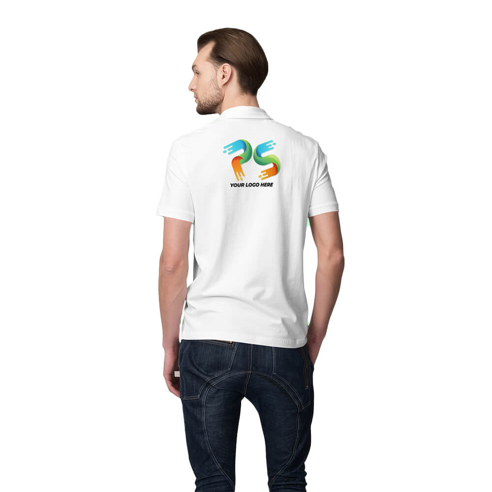 White Customised Men's Polo Neck  T-Shirt - Back Print - corporate gift by YuBingo