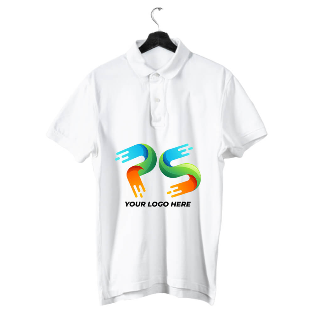 White Customised Men's Polo Neck  T-Shirt - Front  Print - corporate gift by YuBingo