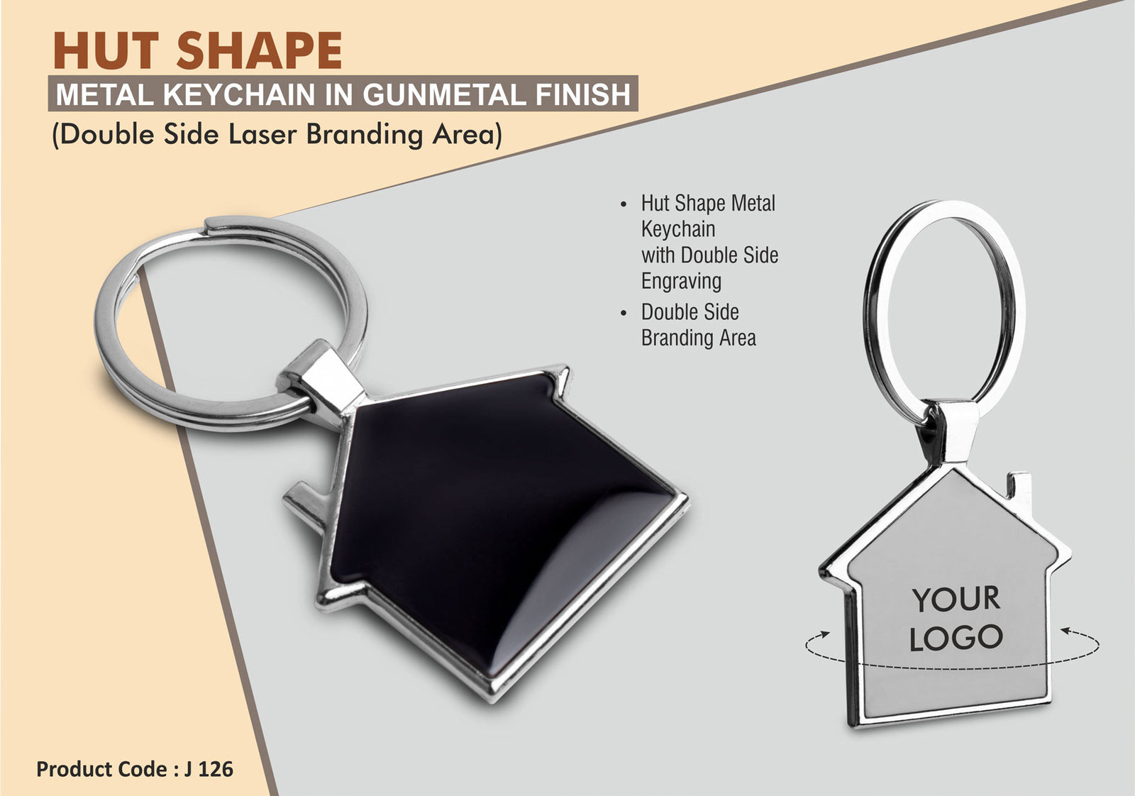 Hut Shape Metal Keychain in Black Finish with Double-Sided Laser Engraving - corporate gift by YuBingo