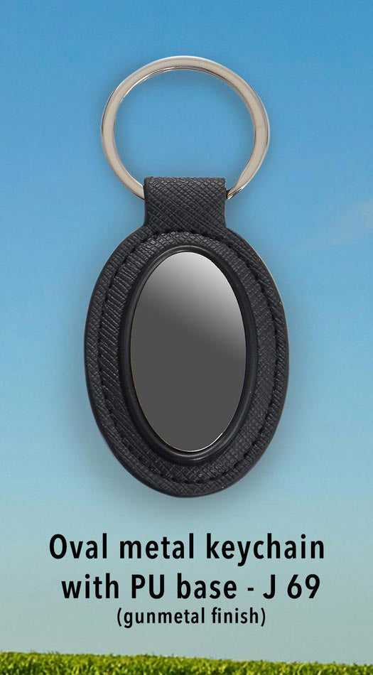 Oval Metal Keychain with PU Base Gunmetal Finish - product image 2