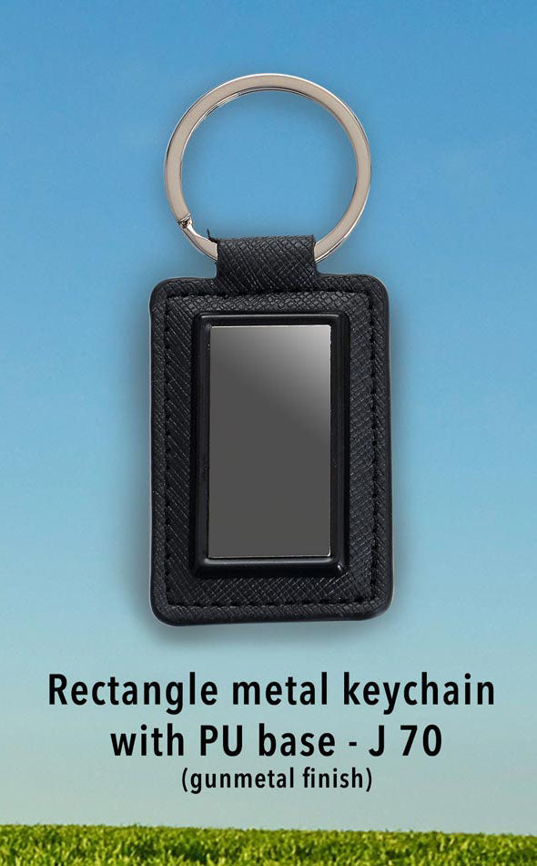 Rectangle Metal Keychain with PU Base Gunmetal Finish - corporate gift by YuBingo