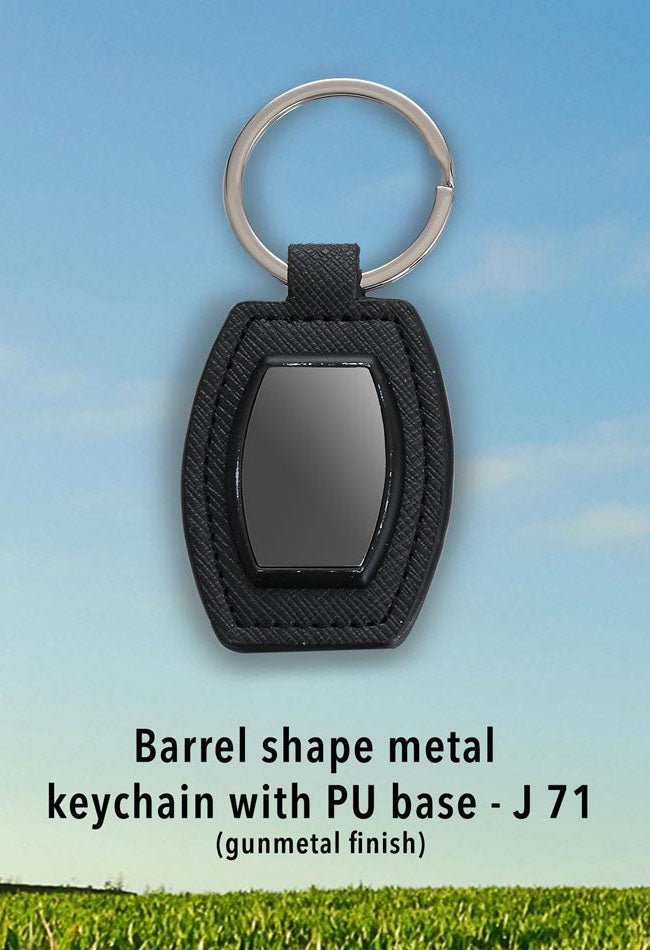 Barrel Shape Metal Keychain with PU Base Gunmetal Finish - corporate gift by YuBingo