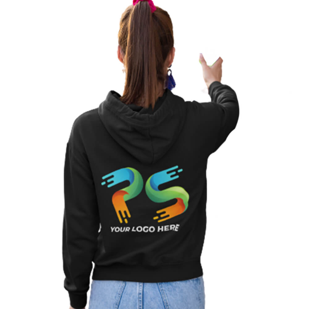 Black Customised Women's Crop  Hoodie - Front and Back Print - corporate gift by YuBingo