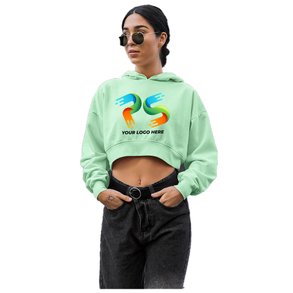 Mint Green Customised Women's Crop  Hoodie - Front Print - corporate gift by YuBingo