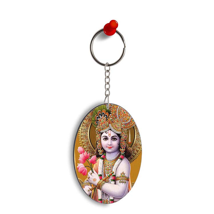 Krishna With Flowers Oval Key Chain - corporate gift by YuBingo