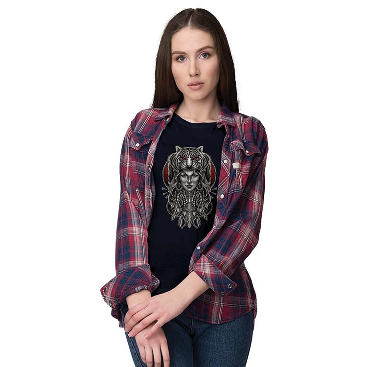 Charming Lady with Tiger Women T-Shirt - corporate gift by YuBingo