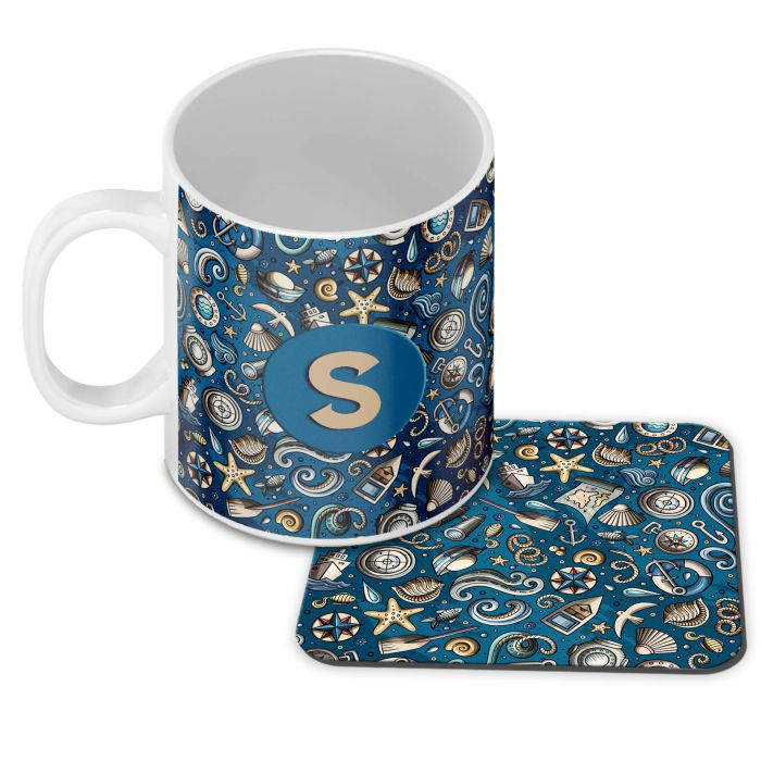Cool Blue Customised Alphabet Coffee Mug With Coaster - corporate gift by YuBingo
