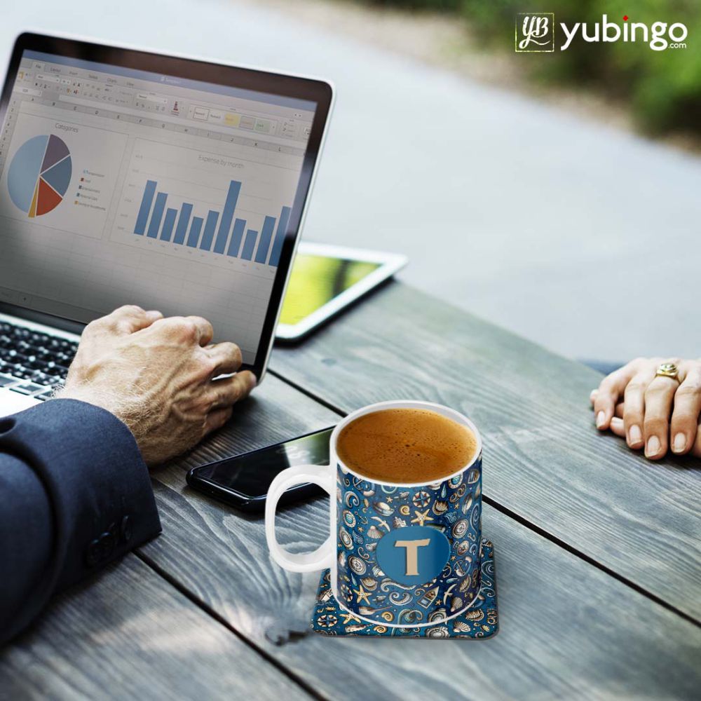 Cool Blue Customised Alphabet Coffee Mug With Coaster - corporate gift by YuBingo