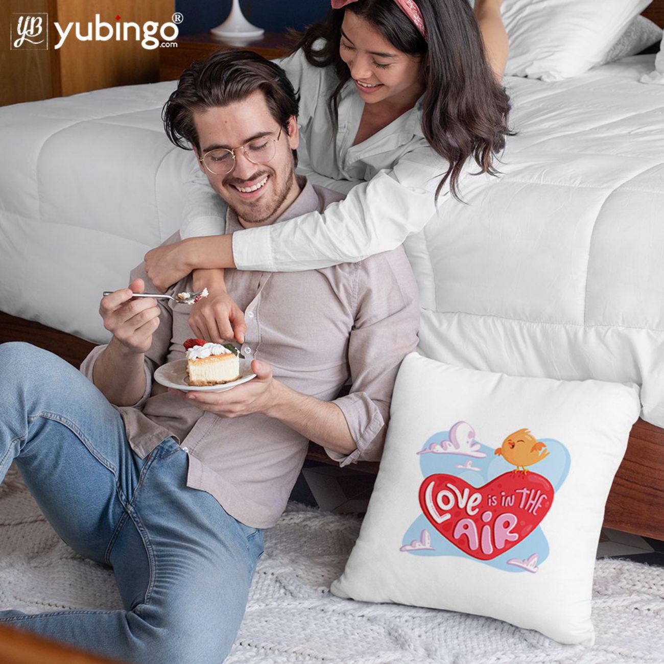Love is in the air Cushion, Coffee Mug with Coaster and Keychain - corporate gift by YuBingo