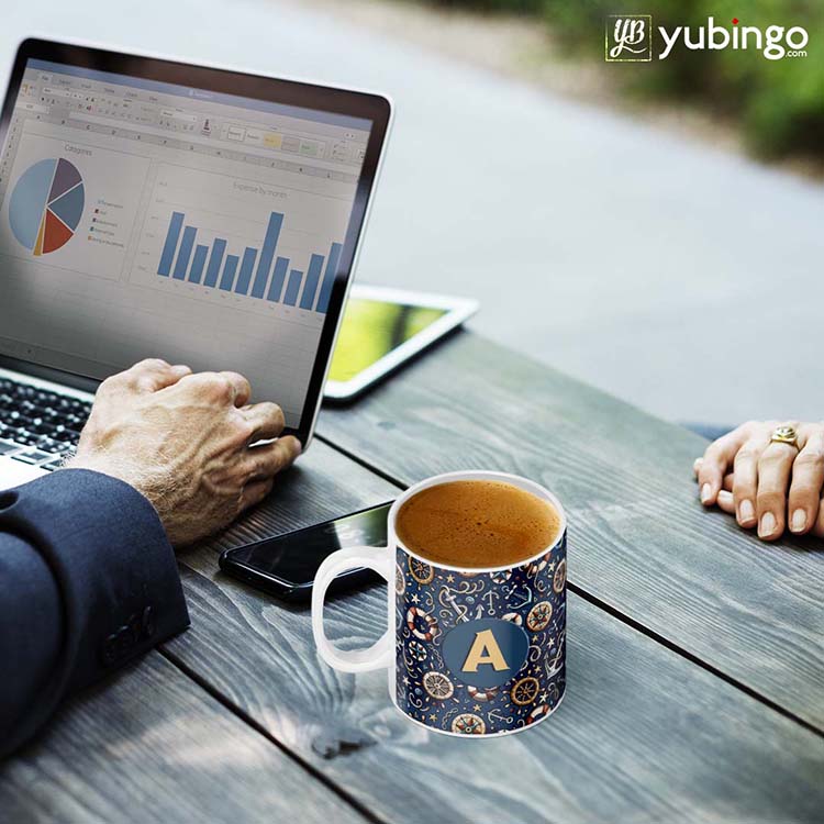 Nautical Blue Customised Alphabet Coffee Mug - corporate gift by YuBingo