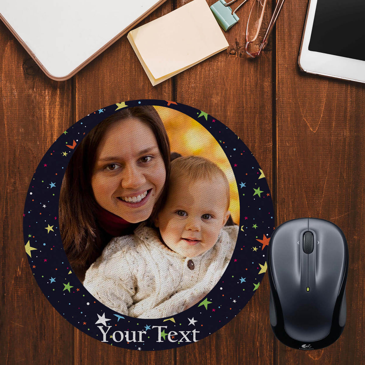 Stars and Photo Mouse Pad (Round) - corporate gift by YuBingo