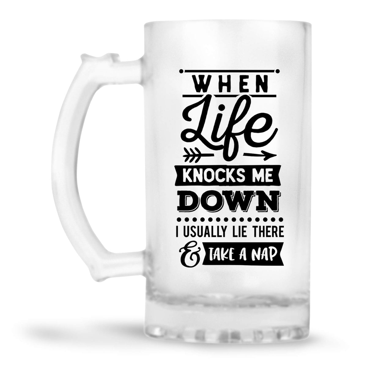 When Life Knock Me Down Beer Mug - corporate gift by YuBingo