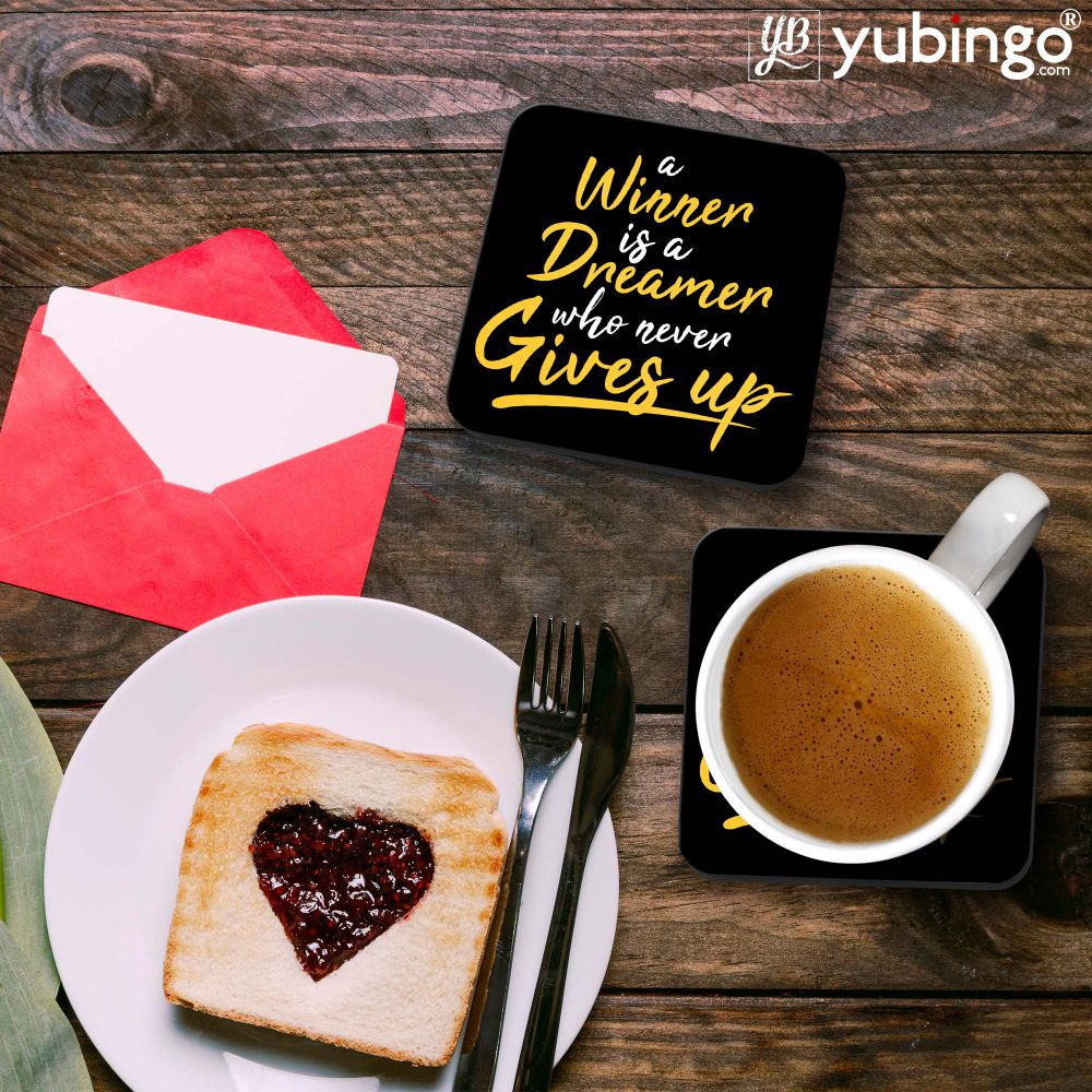 Winner Never Gives Up Coasters - corporate gift by YuBingo