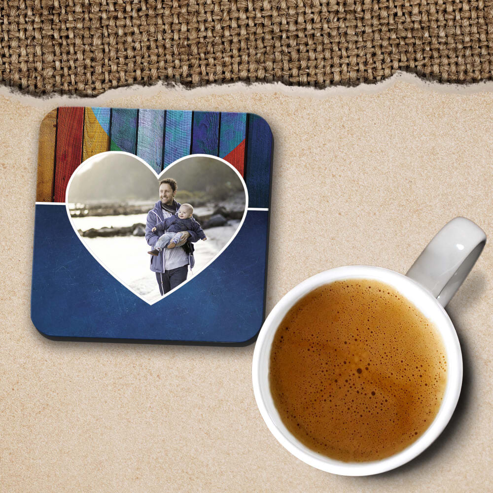 Woody Heart Photo Coasters - corporate gift by YuBingo