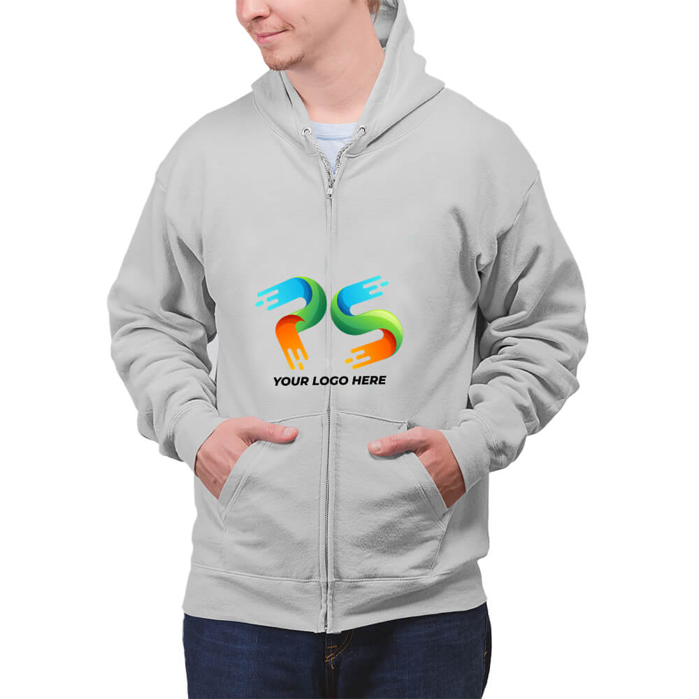 Grey Heather Customised Zipper Hoodie - Front Print - corporate gift by YuBingo
