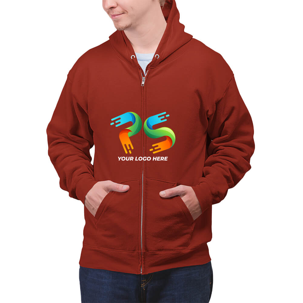 Maroon  Customised Zipper Hoodie - Front Print - corporate gift by YuBingo
