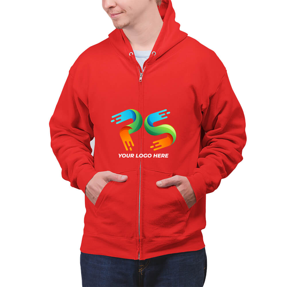 Red Black Customised Zipper Hoodie - Front Print - corporate gift by YuBingo