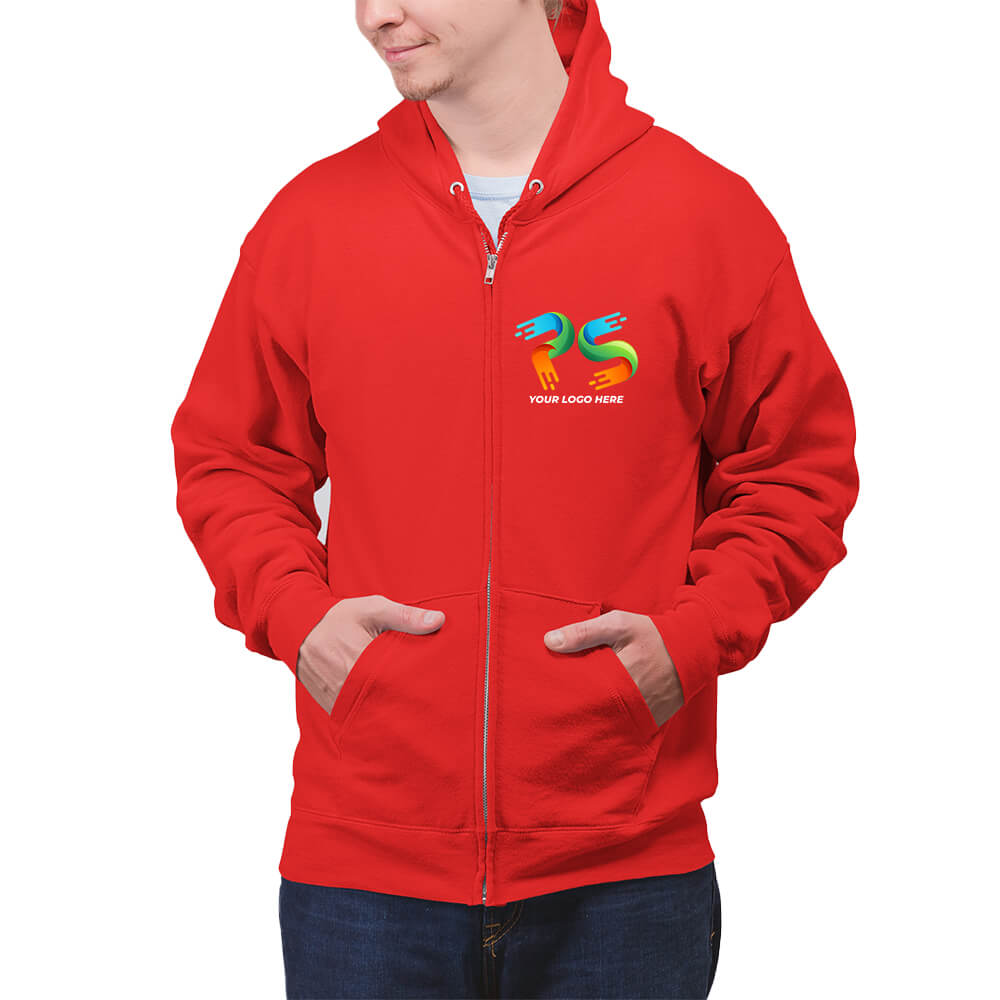 Red Black Customised Zipper Hoodie - Front Print - corporate gift by YuBingo