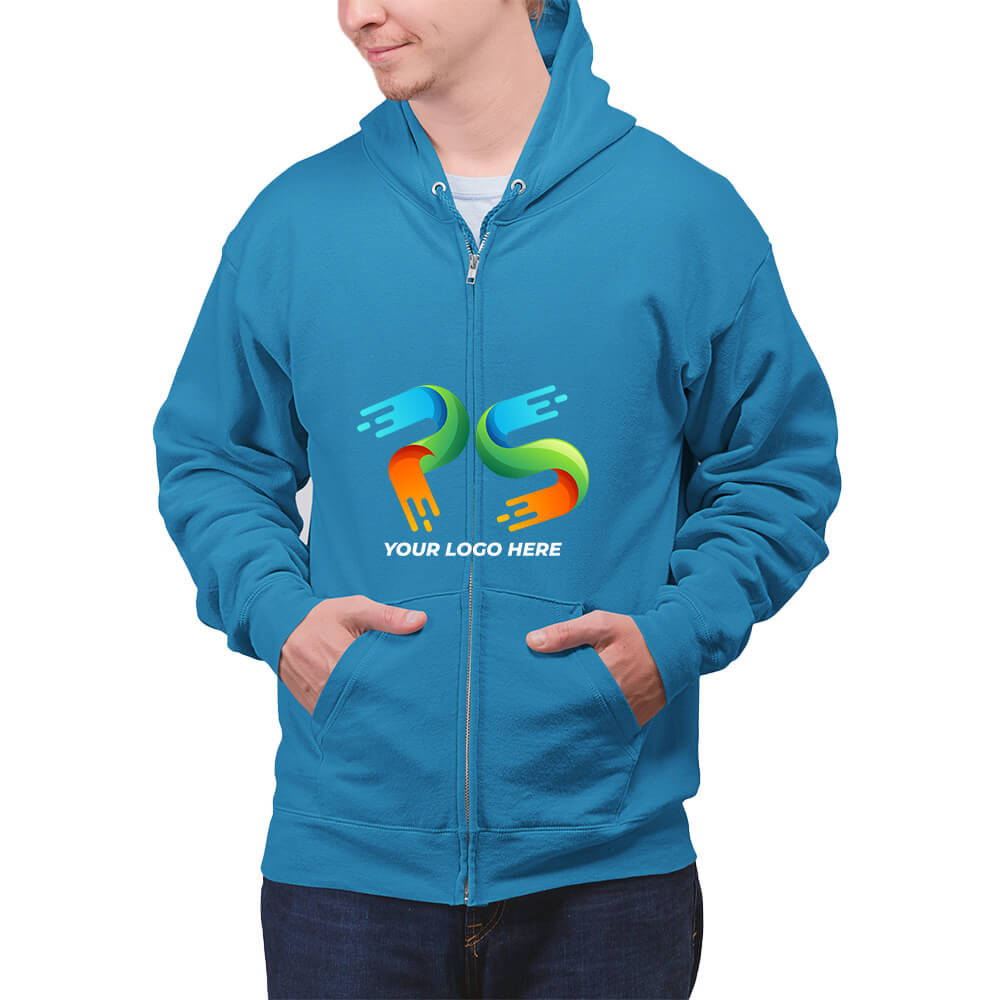 Royal Blue Customised Zipper Hoodie - Front Print - corporate gift by YuBingo