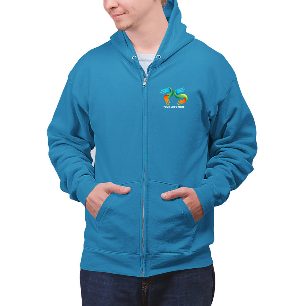 Royal Blue Customised Zipper Hoodie - Front Print - corporate gift by YuBingo